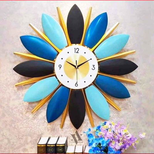 Shades of Blue Metal leaves Wall Clock - ArtyCraftz.com