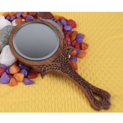 Royal Look Sheesham Wooden Hand Mirror Small