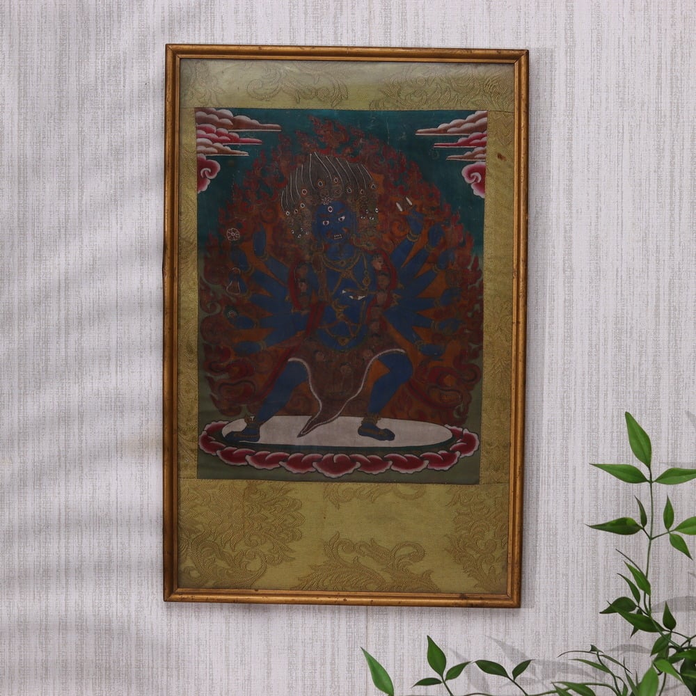 Shiva Thangka painting with wooden frame for traditional wall decor-ArtyCraftz.com