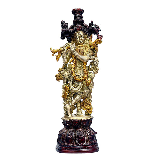 Brass Krishna Statue/Showpiece Murlidhar Krishna for Home Decor Height 15 Inch - ArtyCraftz.com
