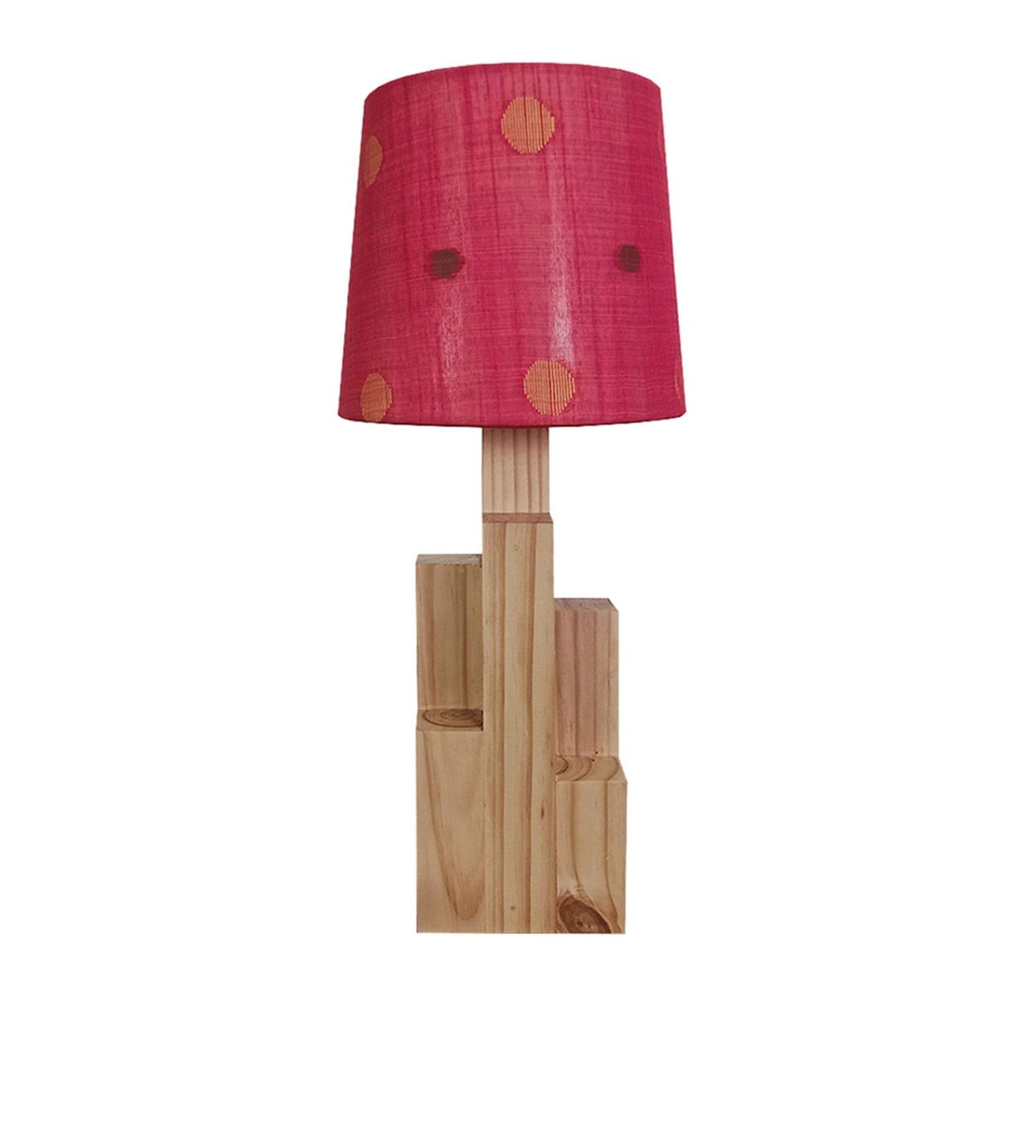 Skyline Beige Wooden Table Lamp with Red Printed Fabric Lampshade