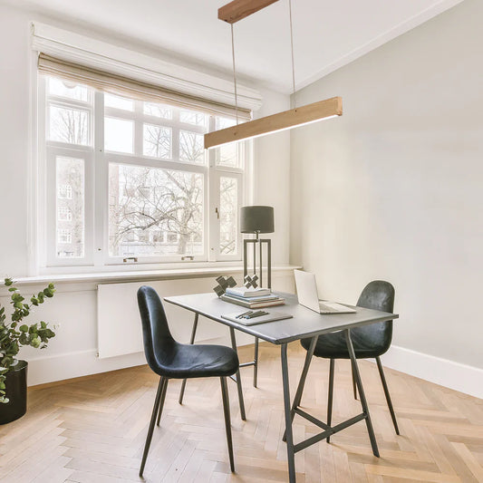 Slimline Beige Wooden LED Hanging Lamp