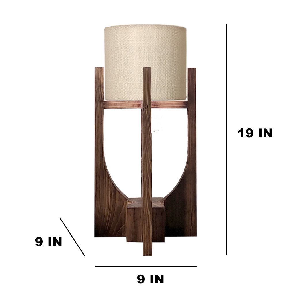 Solitaire Wooden Table Lamp with Brown Base and Premium White Fabric Lampshade