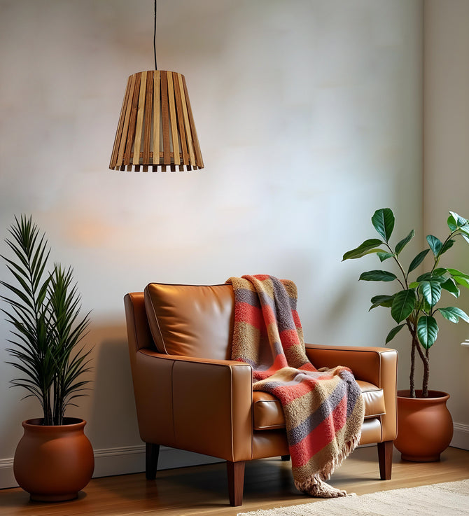 Soyuz Beige & Brown Wooden Single Hanging Lamp-ArtyCraftz.com