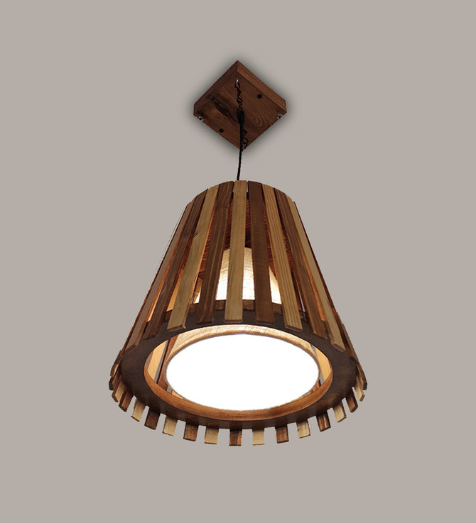 Soyuz Beige & Brown Wooden Single Hanging Lamp-ArtyCraftz.com