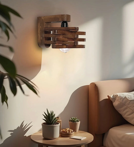 Star Brown Wooden Wall Light-ArtyCraftz.com