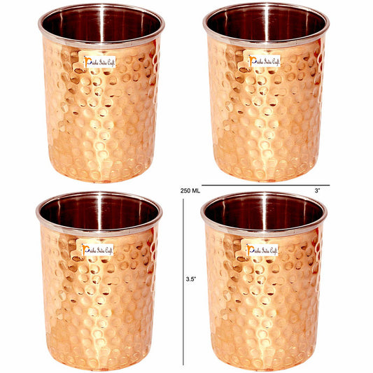 Steel Copper Glass Hammered Design, Water Tumbler| 300 ML | Set of 4, 6- ArtyCraftz.com