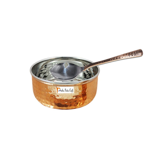 Steel Copper Serving Bowl with Spoon, Capacity 180 ML - ArtyCraftz.com