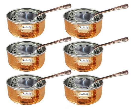 Steel Copper Serving Bowl with Spoon, Capacity 180 ML, Set of 6 - ArtyCraftz.com