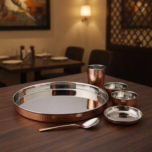 Steel and Copper Traditional Kitchen Dinner Royal Thali Set of 7 Piece-artycraftz.com