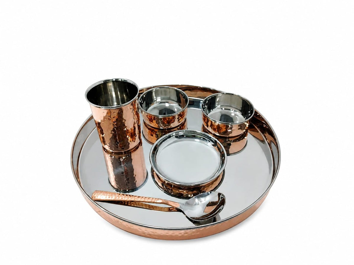Steel and Copper Traditional Kitchen Dinner Royal Thali Set of 7 Piece-artycraftz.com