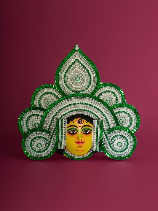 Striking Green & Silver Durga Paper Mache Chhau Mask-ArtyCraftz.com
