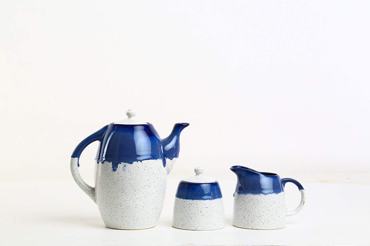 Studio Pottery Ceramic Tea Set with 6 Cups, Saucers, Teapot, Milk Pot &amp; Sugar Pot-ArtyCraftz.com