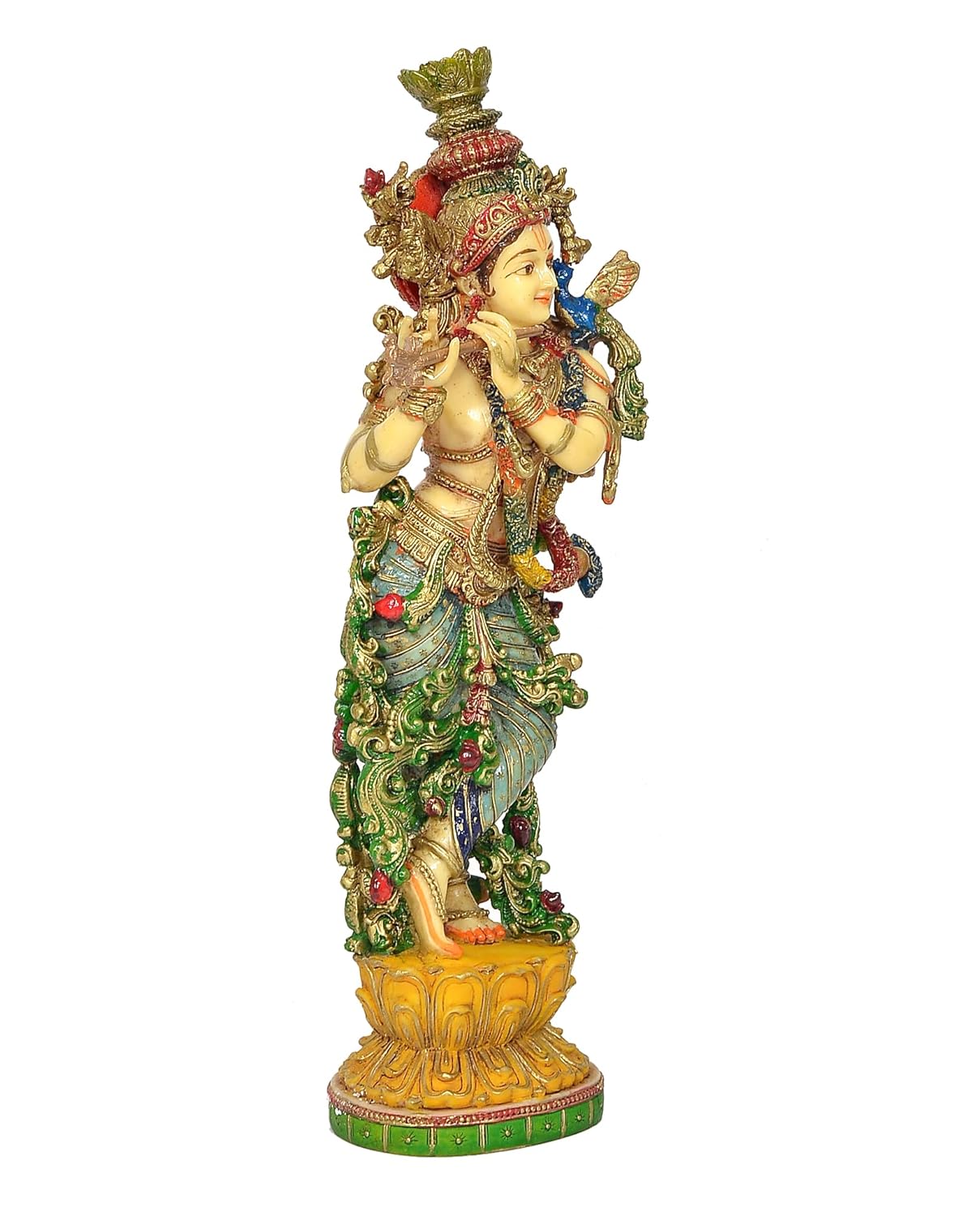 Stunning 14-Inch Multicolor Krishna with Flute on Lotus Base Statue-ArtyCraftz.com