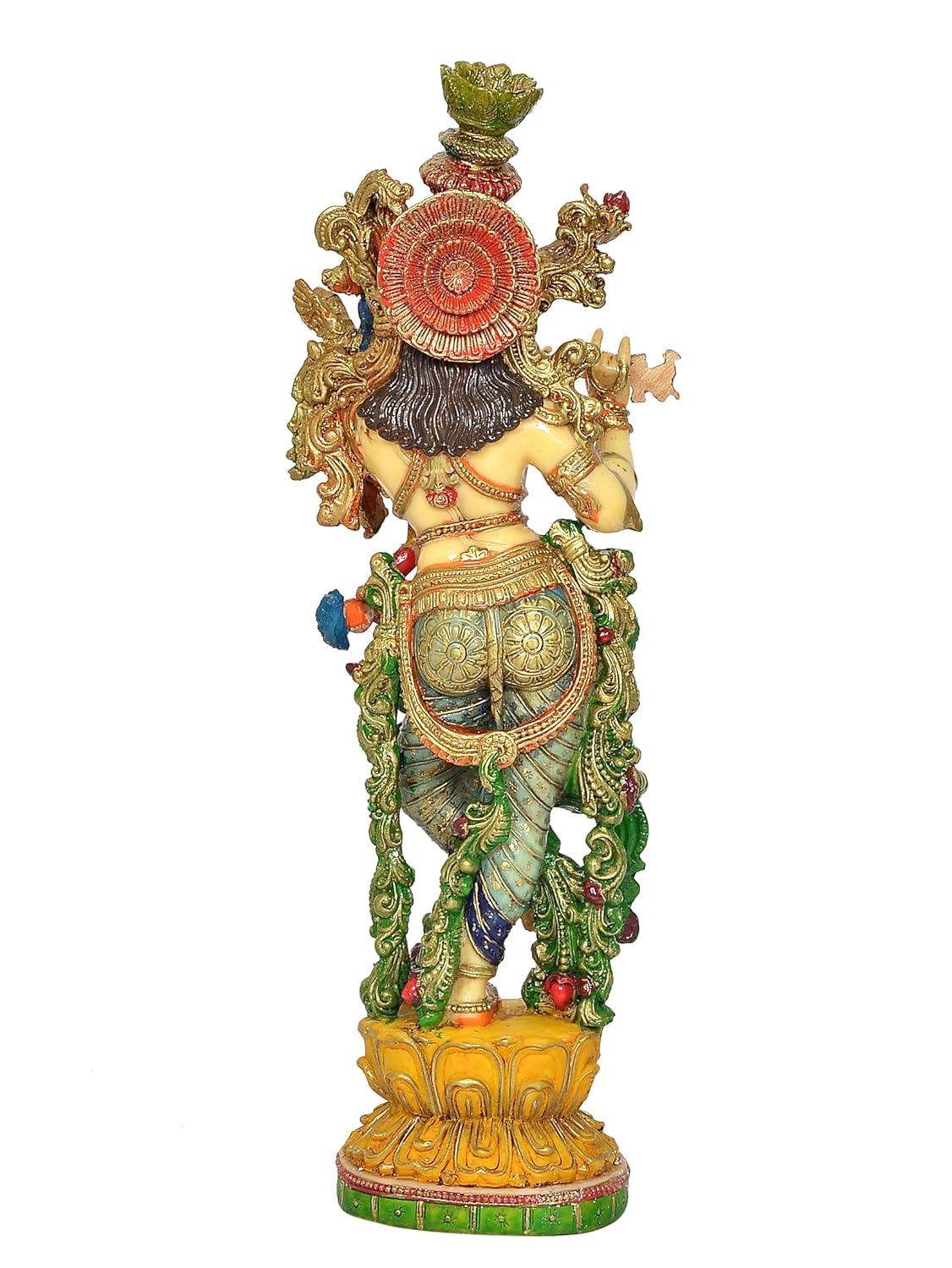 Stunning 14-Inch Multicolor Krishna with Flute on Lotus Base Statue-ArtyCraftz.com