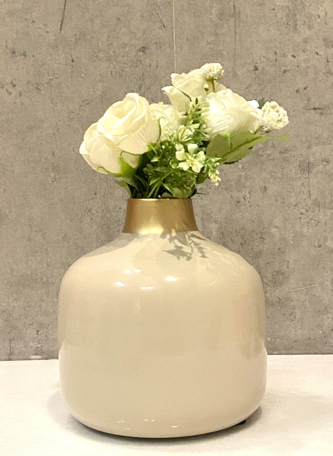 Stunning Cream Color with Golden Rim Metal Vase-ArtyCraftz.com