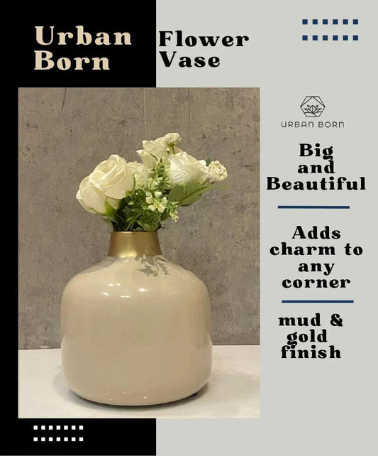 Stunning Cream Color with Golden Rim Metal Vase-ArtyCraftz.com