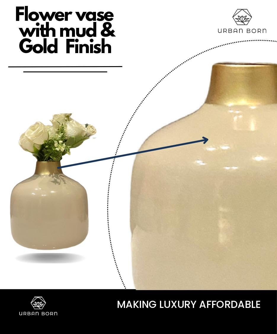 Stunning Cream Color with Golden Rim Metal Vase-ArtyCraftz.com