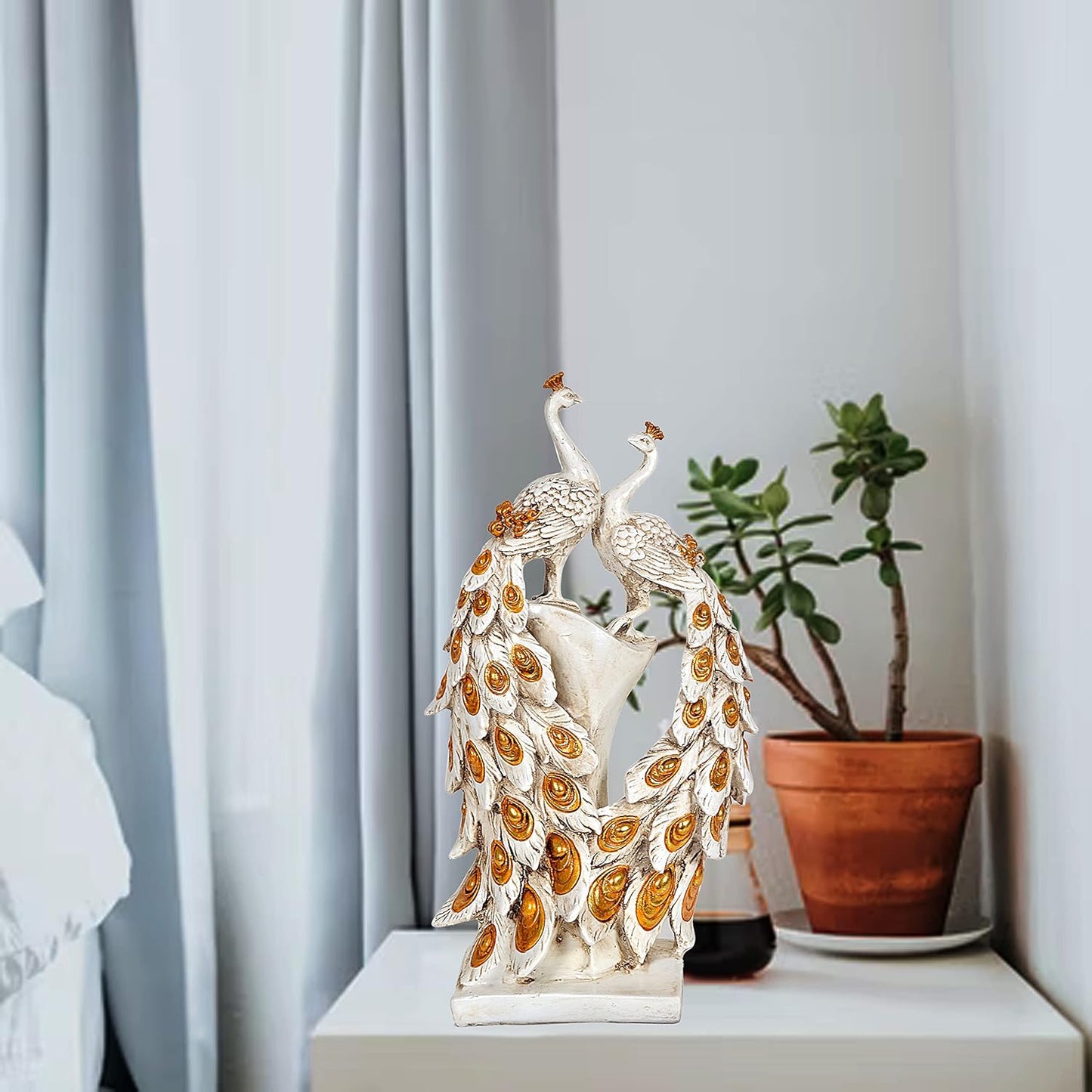 Stunning Resin White Peacock Pair Showpiece -ArtyCraftz.com