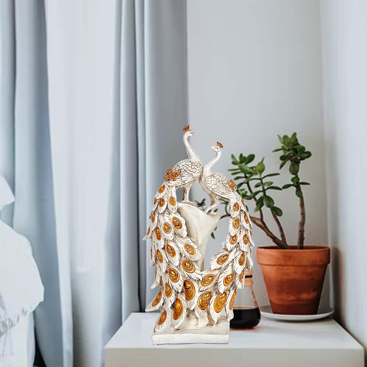 Stunning Resin White Peacock Pair Showpiece -ArtyCraftz.com