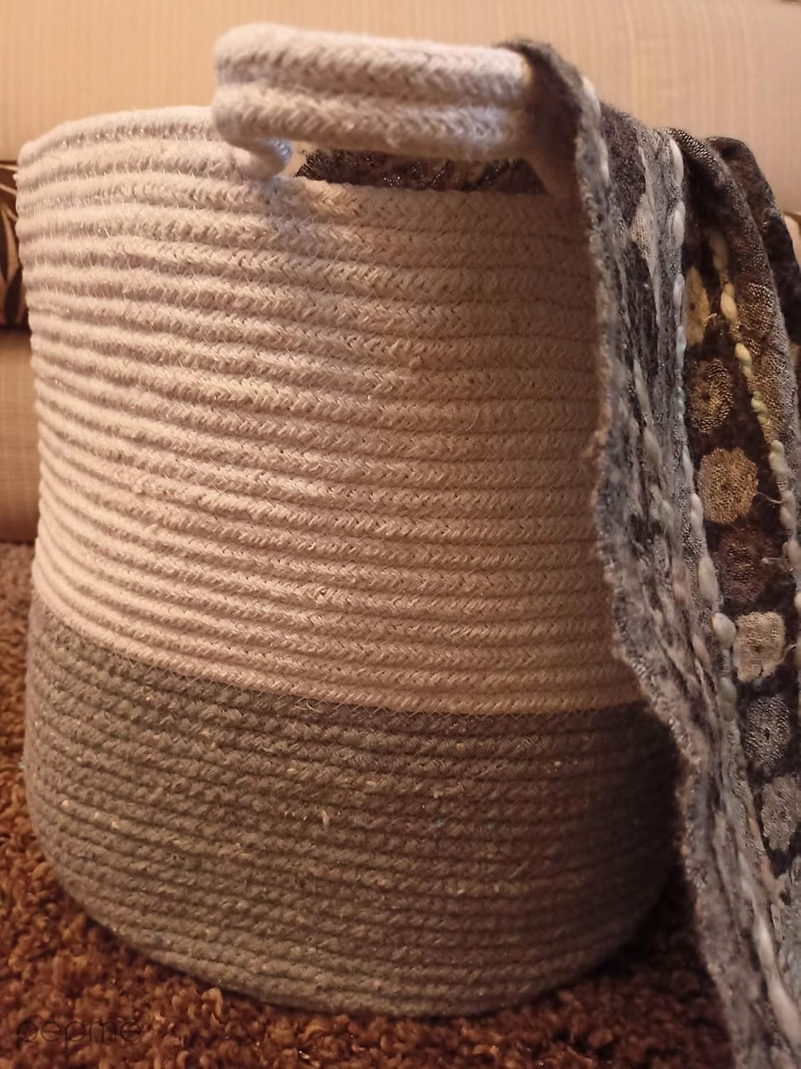 Stylish Grey & White Eco-Friendly Jute and Cotton Laundry Basket-ArtyCraftz.com