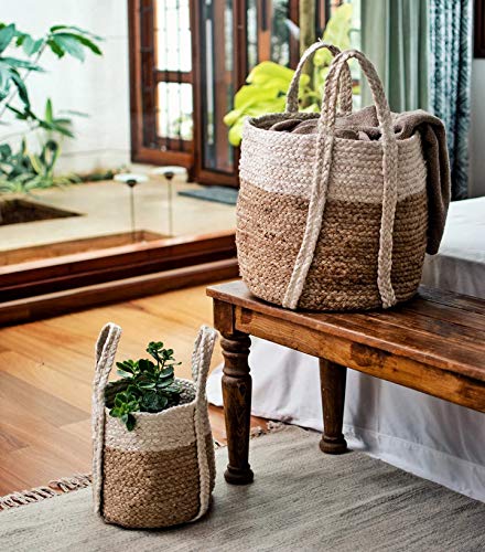 Stylish & Sustainable Jute and Cotton Storage Basket-ArtyCraftz.com
