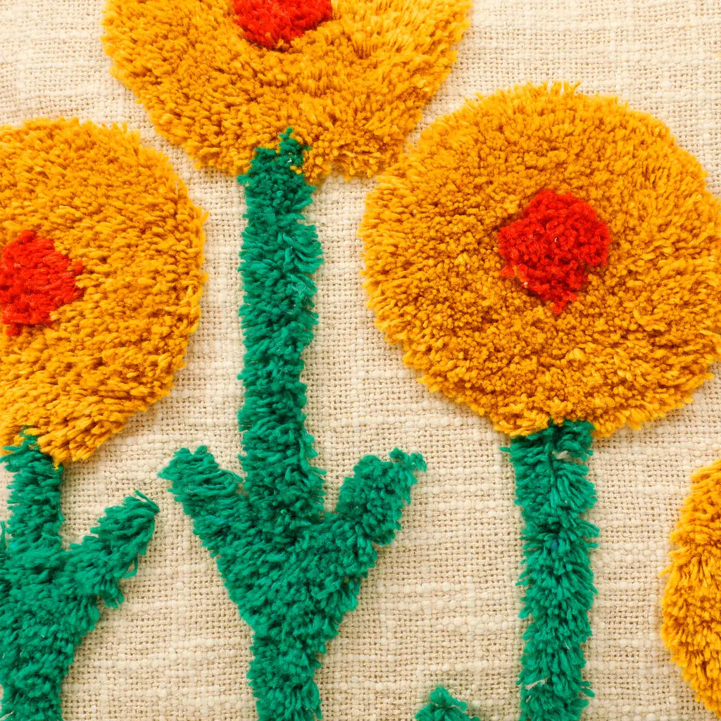 Sunny Boho Slub Tufted Cushion Cover with 3D Flowers & Playful Tassels-ArtyCraftz.com