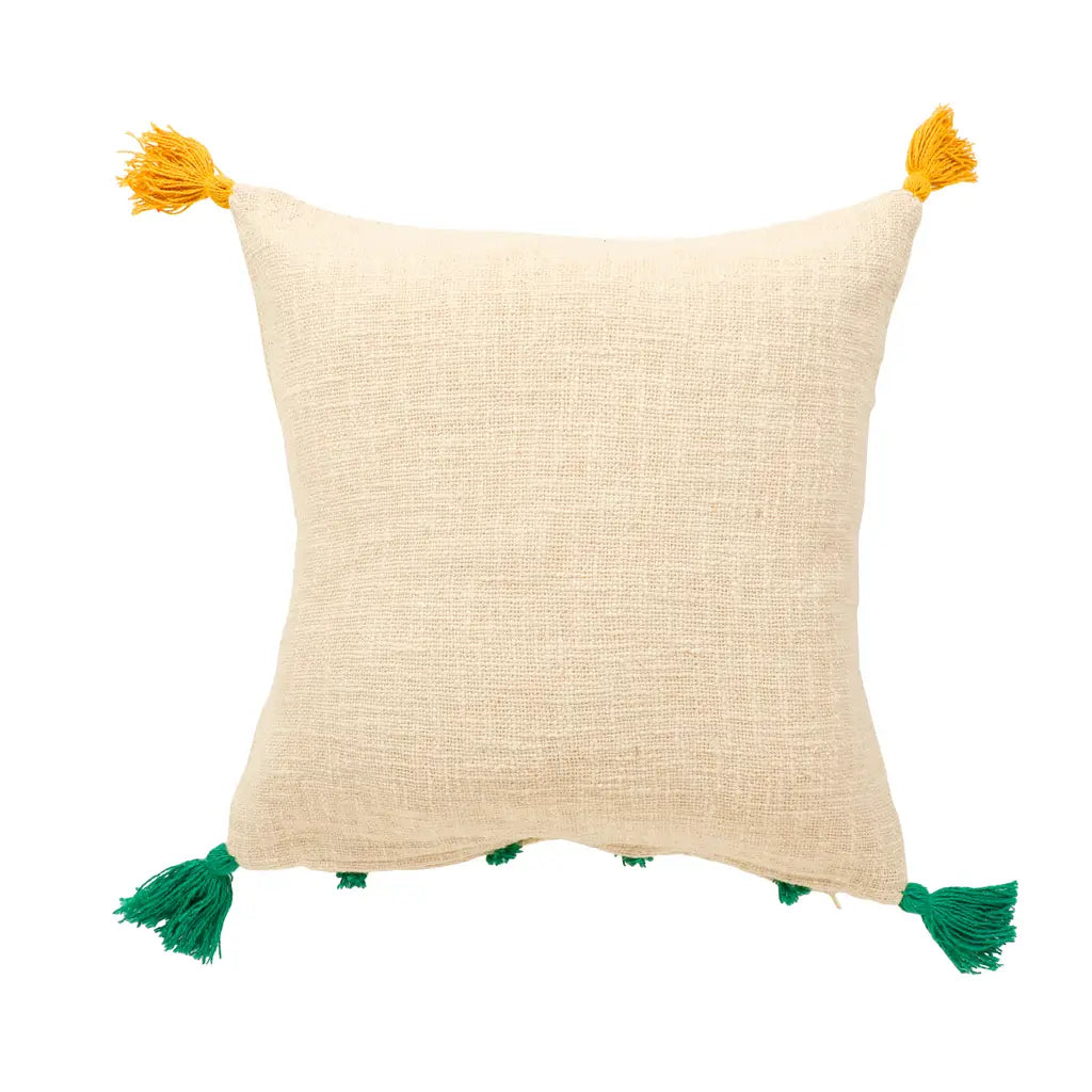 Sunny Boho Slub Tufted Cushion Cover with 3D Flowers & Playful Tassels-ArtyCraftz.com