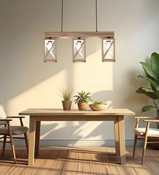 Symmetric Beige Wooden Series Hanging Lamp - ArtyCraftz.com
