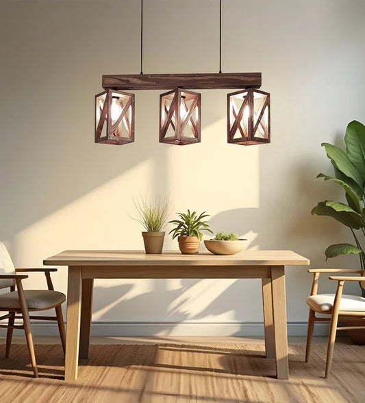 Symmetric Brown & Beige Wooden Series Hanging Lamp - ArtyCraftz.com