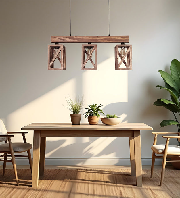 Symmetric Brown Wooden Series Hanging Lamp - ArtyCraftz.com