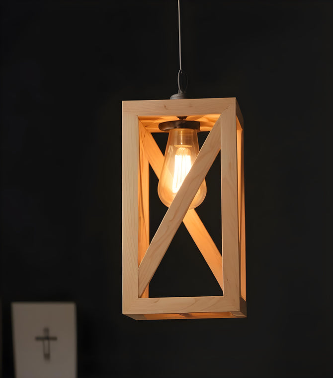 Symmetric Beige Wooden Single Hanging Lamp-ArtyCraftz.com