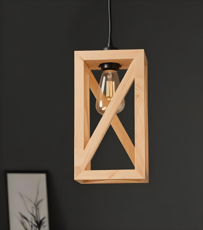 Symmetric Beige Wooden Single Hanging Lamp-ArtyCraftz.com