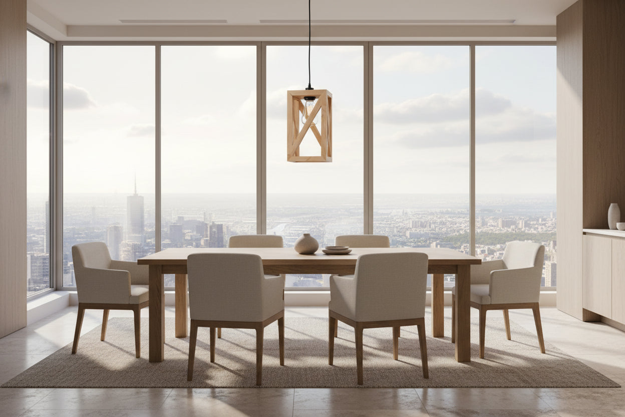 Symmetric Beige Wooden Single Hanging Lamp-ArtyCraftz.com