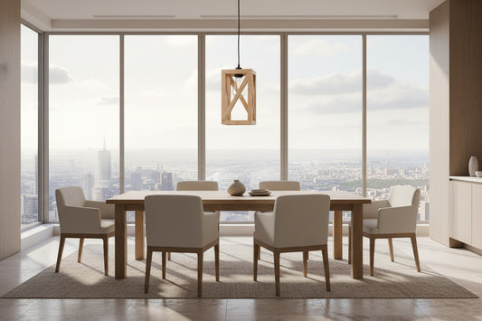 Symmetric Beige Wooden Single Hanging Lamp-ArtyCraftz.com