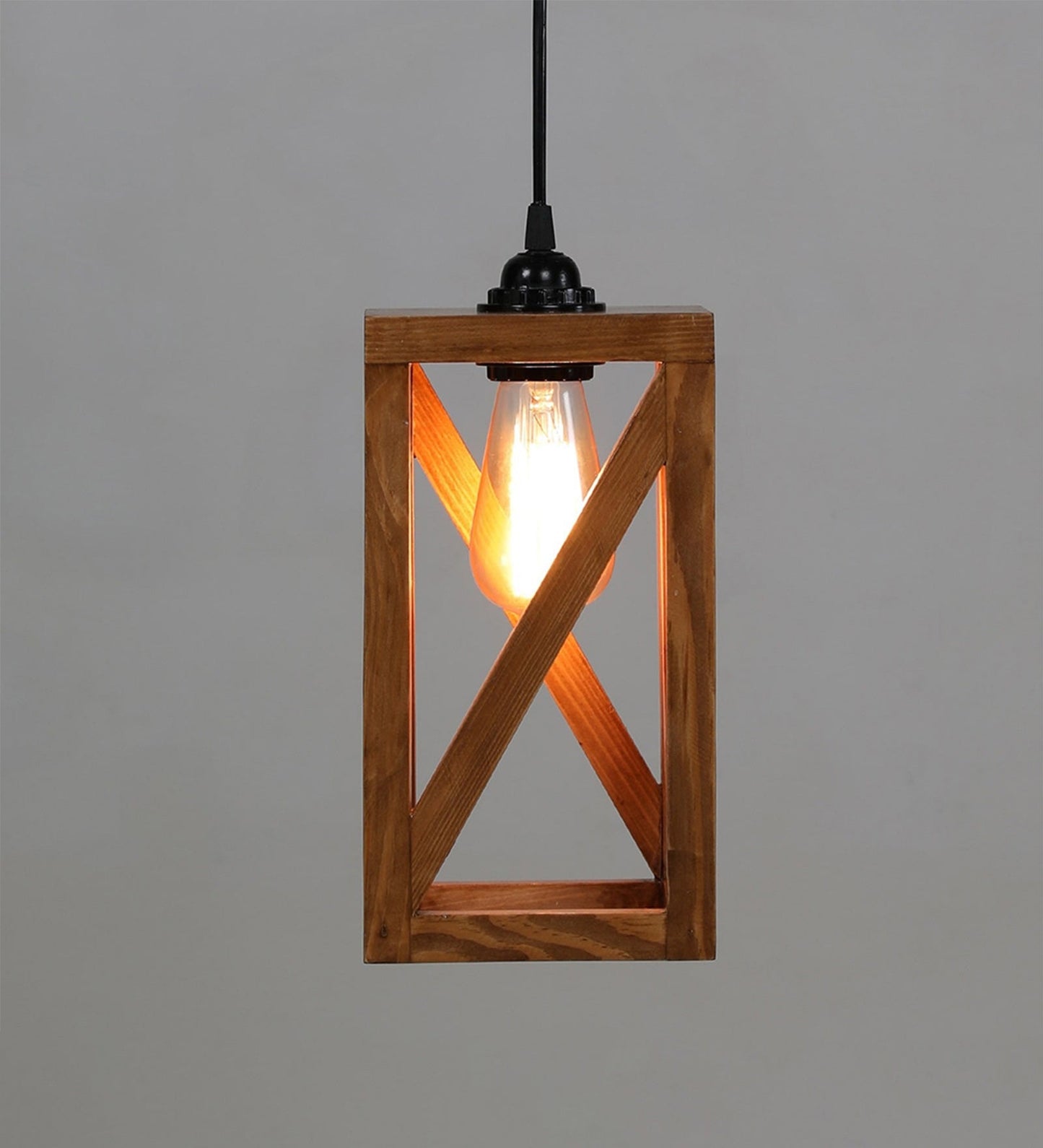 Symmetric Brown Wooden Single Hanging Lamp - ArtyCraftz.com