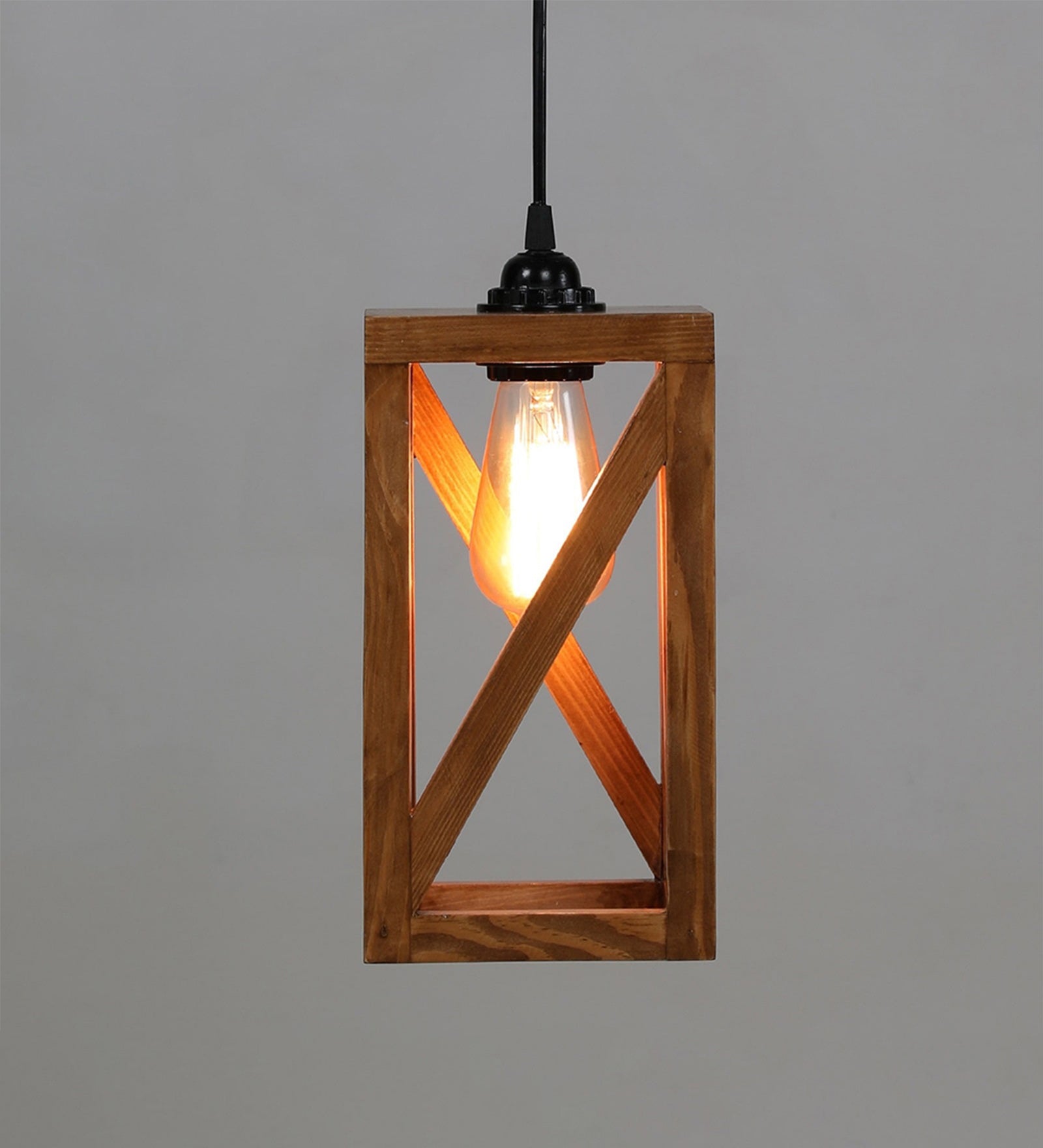 Symmetric Brown Wooden Single Hanging Lamp - ArtyCraftz.com