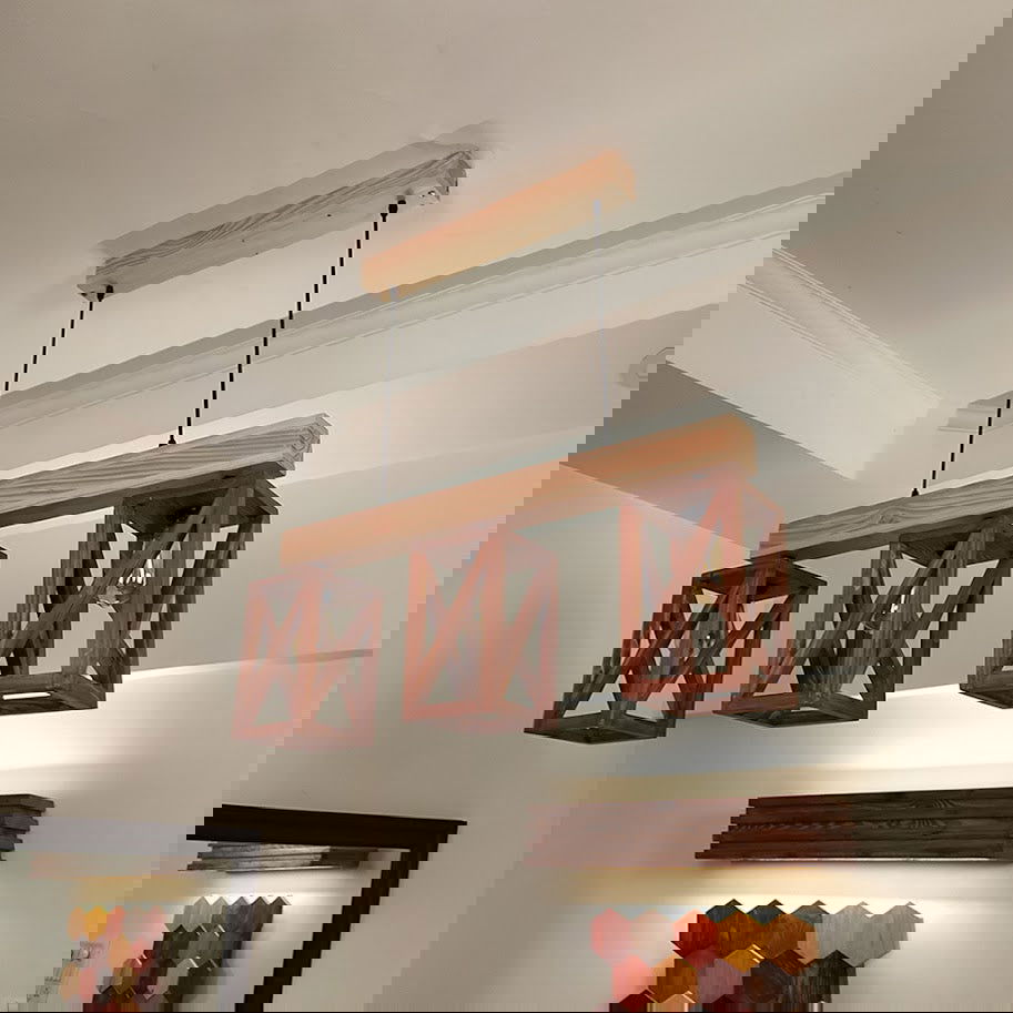 Symmetric Brown & Beige Wooden Series Hanging Lamp - ArtyCraftz.com