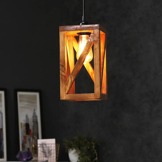 Symmetric Brown Wooden Single Hanging Lamp - ArtyCraftz.com