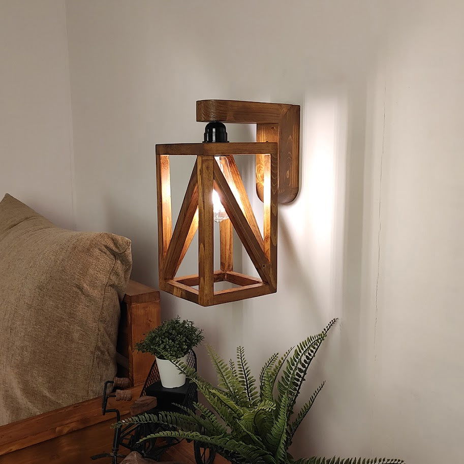 Symmetric Brown Wooden Wall Light - ArtyCraftz.com