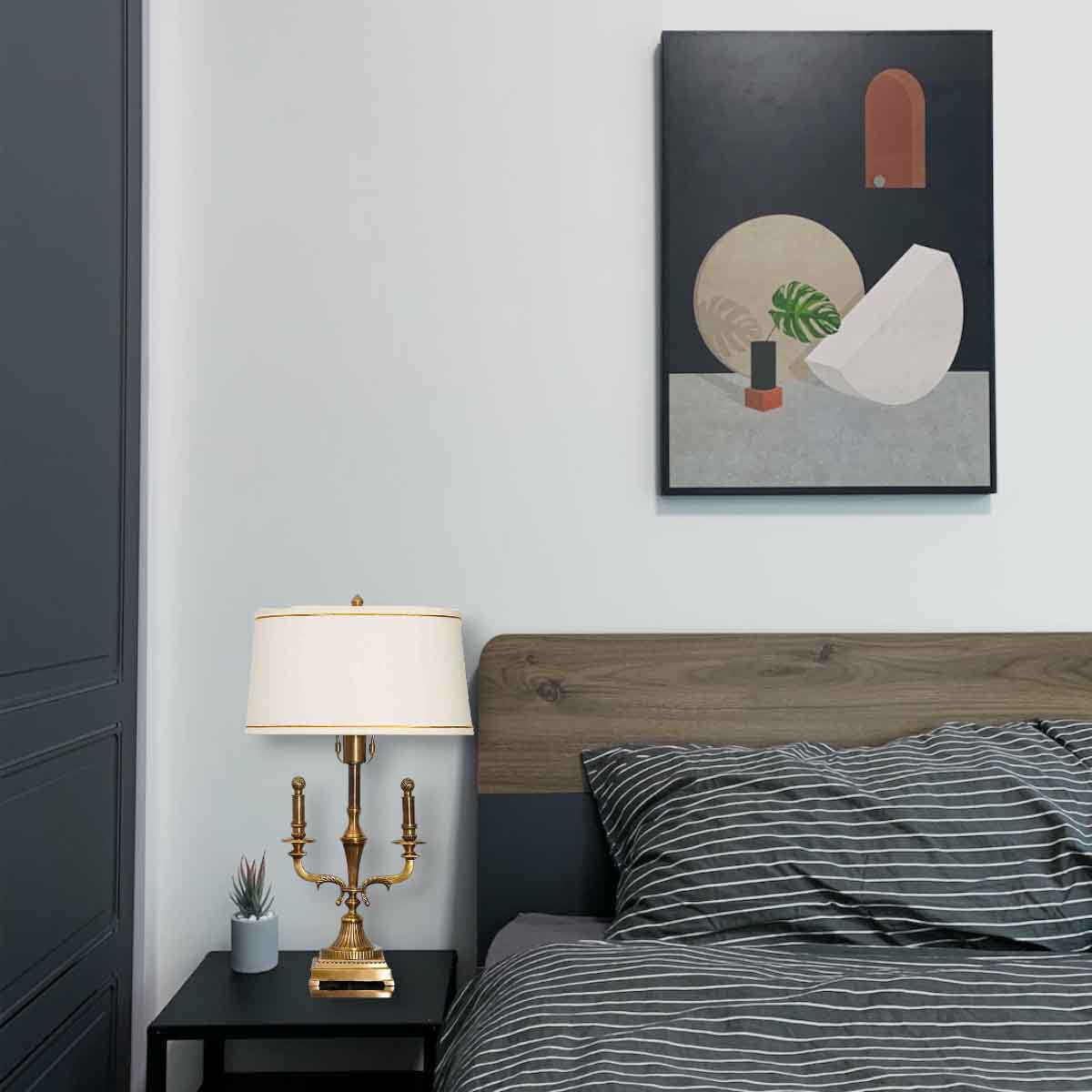 Nixon Brass Table Lamp With Off White Cotton Shade-ArtyCraftz.com