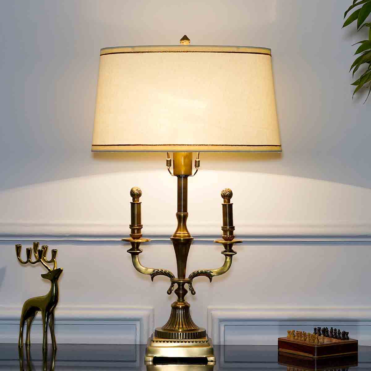 Nixon Brass Table Lamp With Off White Cotton Shade-ArtyCraftz.com