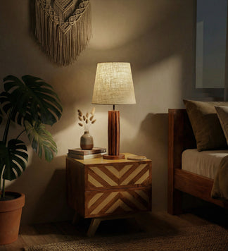 TallBoy Wooden Table Lamp with Brown Base and Premium White Fabric Lampshade