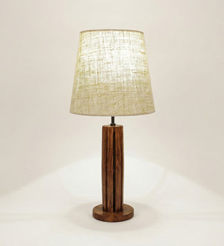 TallBoy Wooden Table Lamp with Brown Base and Premium White Fabric Lampshade