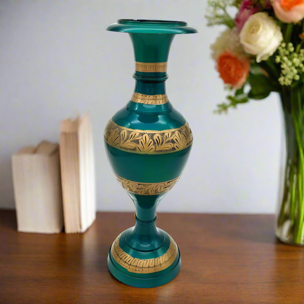 Teal Blue Brass Amphora Vase-ArtyCraftz.com