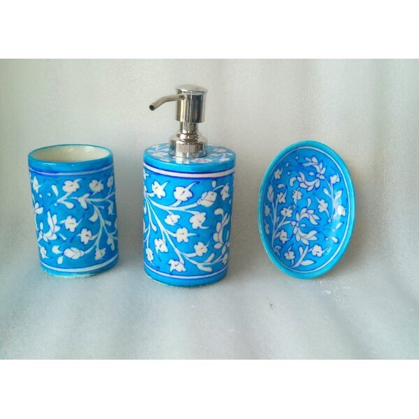 Teal Blue Ceramic Bathroom Accessories Set - ArtyCraftz.com