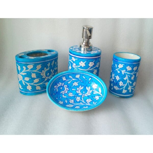 Teal Blue Ceramic Bathroom Accessories Set - ArtyCraftz.com