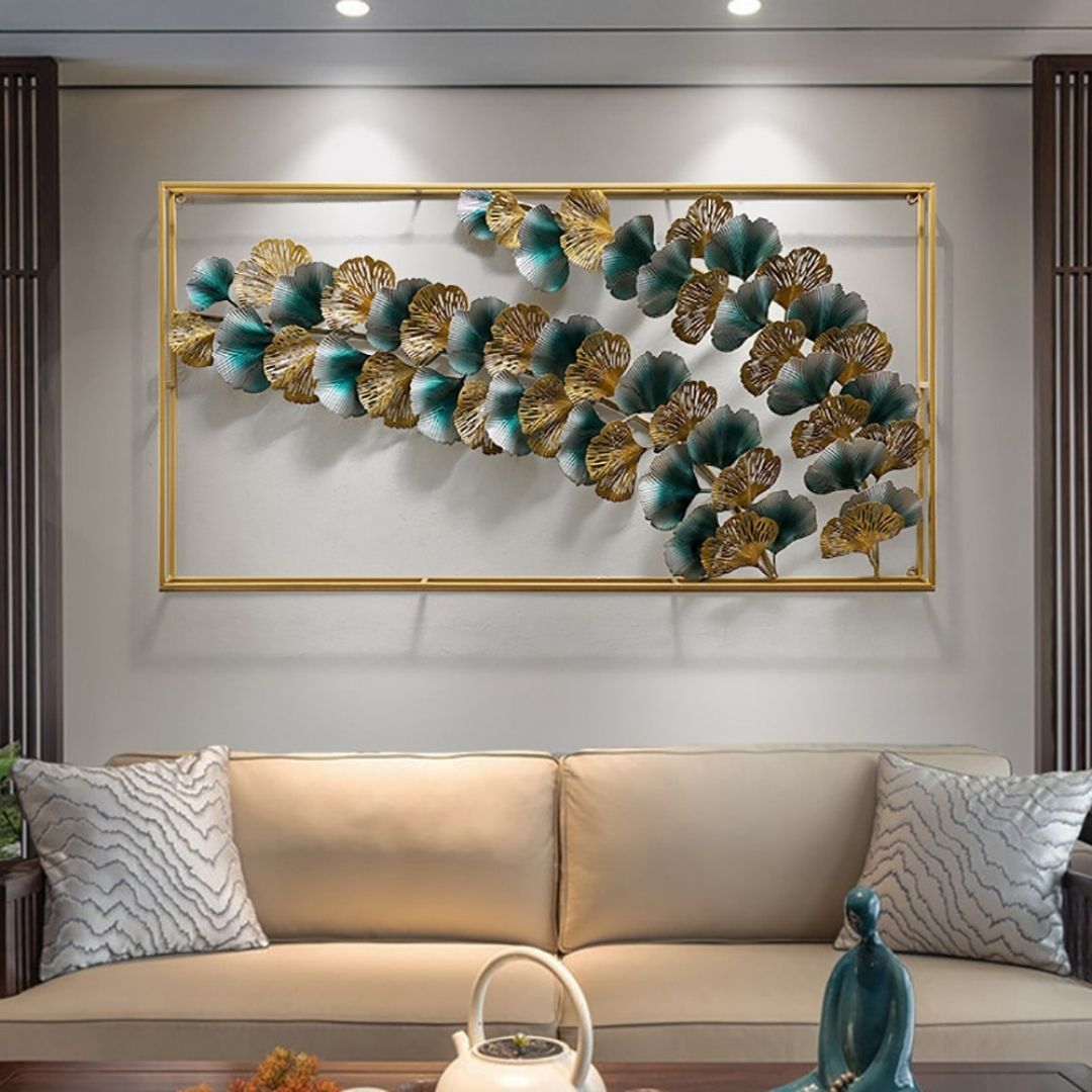 Teal and gold metal flower wall art measuring approximately 48 x 24 inches - ArtyCraftz