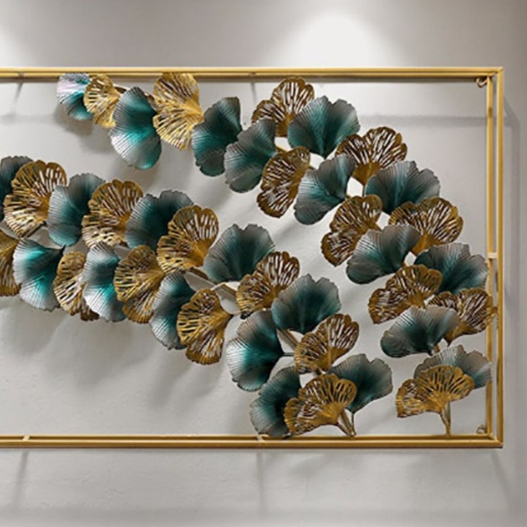 Teal and gold metal flower wall art measuring approximately 48 x 24 inches - ArtyCraftz