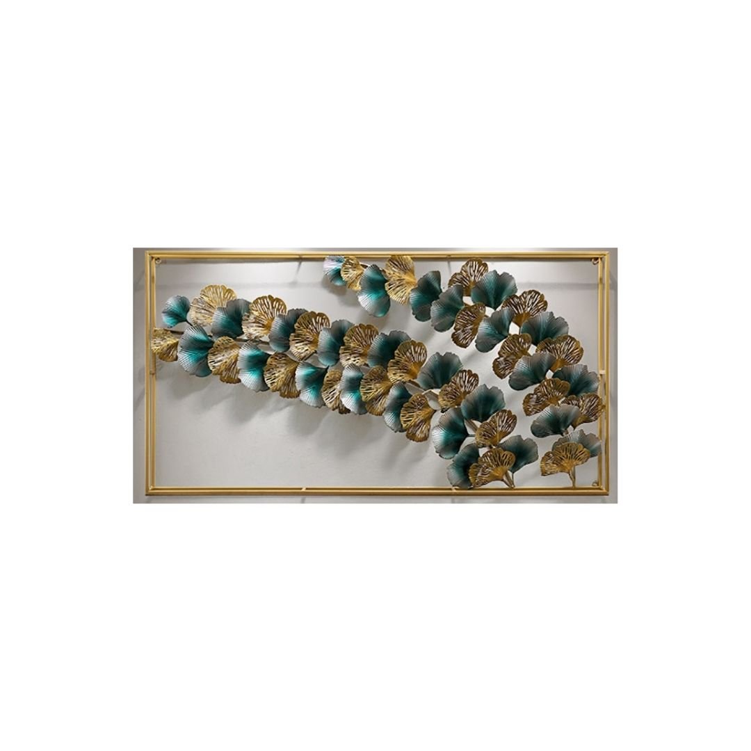 Teal and gold metal flower wall art measuring approximately 48 x 24 inches - ArtyCraftz